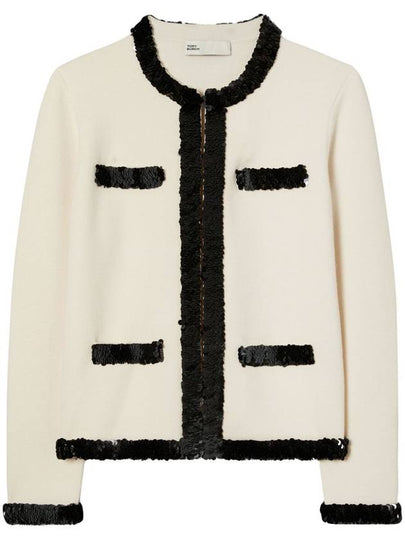 Kendra Wool Sequin Cardigan White - TORY BURCH - BALAAN 2