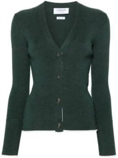 Women's V-Neck Rib Knit Cardigan Dark Green - THOM BROWNE - BALAAN 2