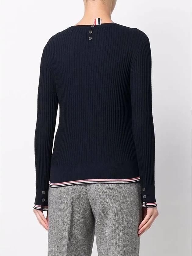 Women's Lightweight Baby Cable Wool Knit Top Navy - THOM BROWNE - BALAAN 6