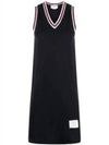 Women's Classic Pique Stripe V-Neck Cotton Tennis Dress Navy - THOM BROWNE - BALAAN 2