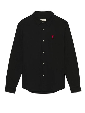 Small Heart Logo Cotton Long Sleeve Shirt Black - AMI - BALAAN 1