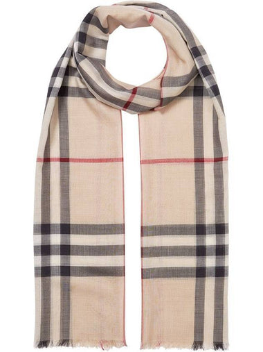 Light Check Wool Silk Muffler Stone - BURBERRY - BALAAN 1