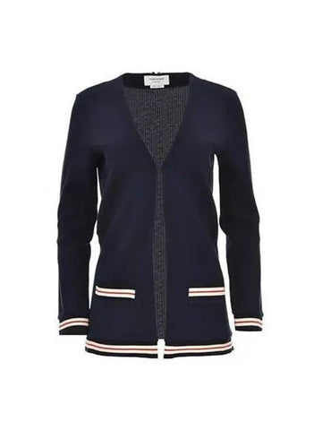 Women s Lined V neck Cardigan Navy FJT265A J0068 - THOM BROWNE - BALAAN 1