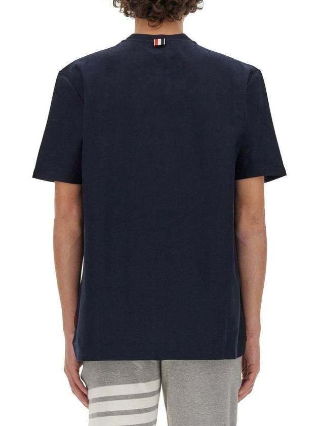 RWB Stripe Cotton Short Sleeve T-shirt Navy - THOM BROWNE - BALAAN 4