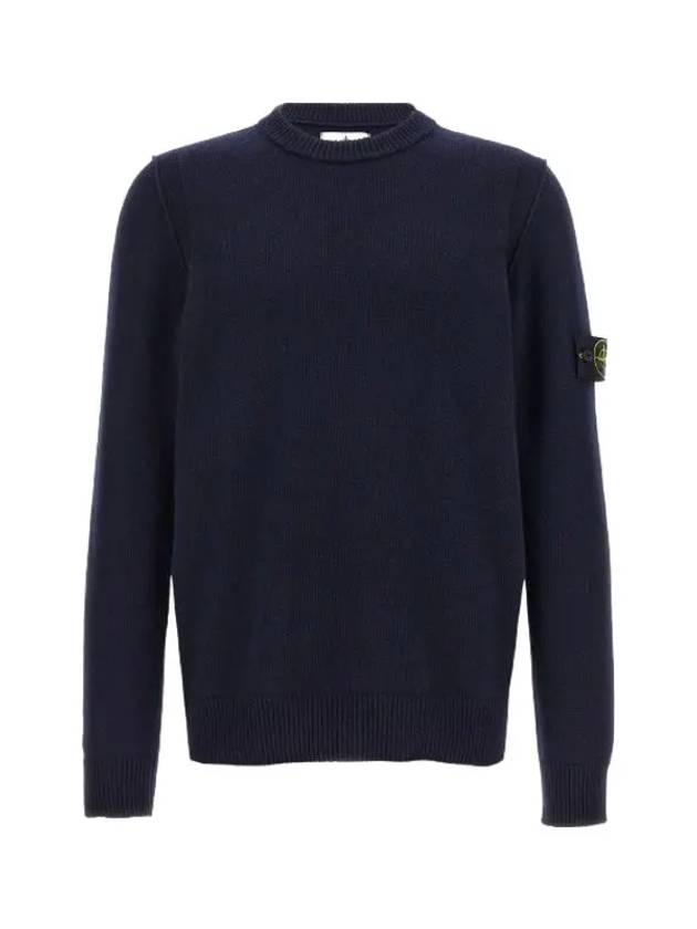 Logo Patch Lambswool Crewneck Knit Top Navy - STONE ISLAND - BALAAN 3