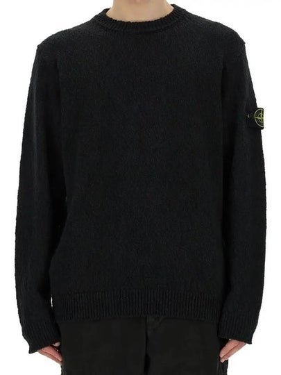 Logo Badge Knotted Crew Neck Cotton Knit Top Black - STONE ISLAND - BALAAN 2