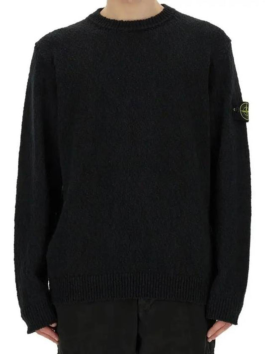 Logo Badge Knotted Crew Neck Cotton Knit Top Black - STONE ISLAND - BALAAN 2