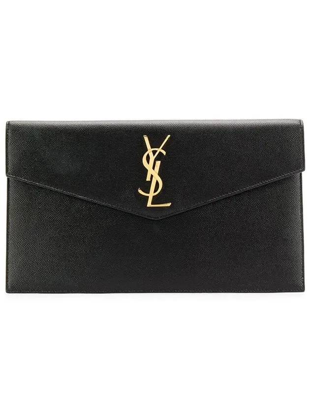 Uptown Grain de Poudre Embossed Leather Clutch Bag Black - SAINT LAURENT - BALAAN 2