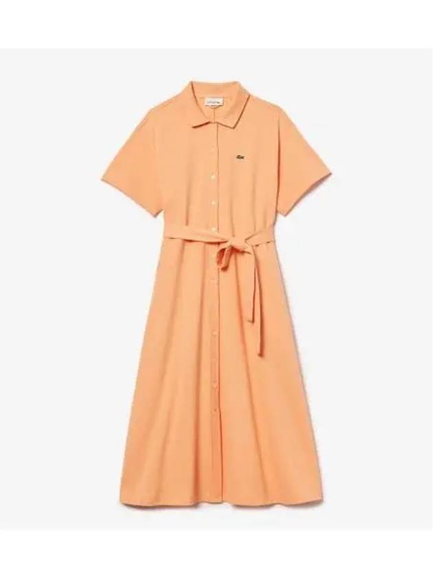 Women s belted short sleeved polo dress coral - LACOSTE - BALAAN 1