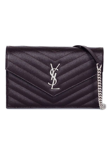 Monogram Matelasse Envelope Chain Cross Bag Dark Brown - SAINT LAURENT - BALAAN 1