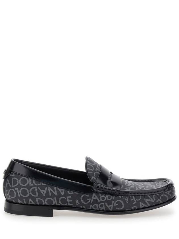 'City' Black Loafers With All-Over Logo In Cotton And Leather Man - DOLCE&GABBANA - BALAAN 1