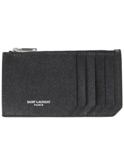 Leather Zipper Classic Fragment Card Wallet Black - SAINT LAURENT - BALAAN 2