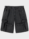 Utility Cargo Wide Denim Bermuda Shorts Grey - NOIRER - BALAAN 3