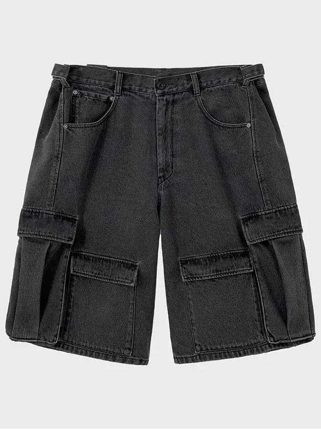 Utility Cargo Wide Denim Bermuda Shorts Grey - NOIRER - BALAAN 3