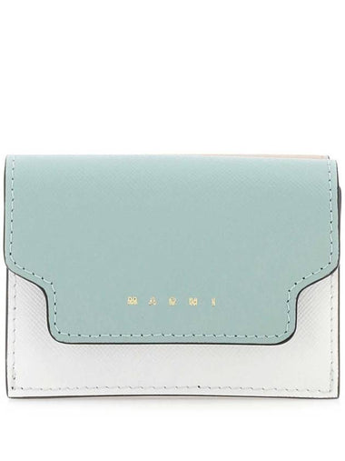 Saffiano Color Block Tri-Fold Half Wallet Blue - MARNI - BALAAN 1