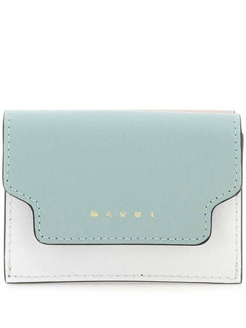 Saffiano Color Block Tri-Fold Half Wallet Blue - MARNI - BALAAN 1