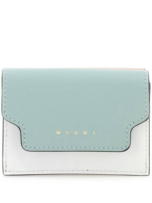 Saffiano Color Block Tri-Fold Half Wallet Blue - MARNI - BALAAN 1