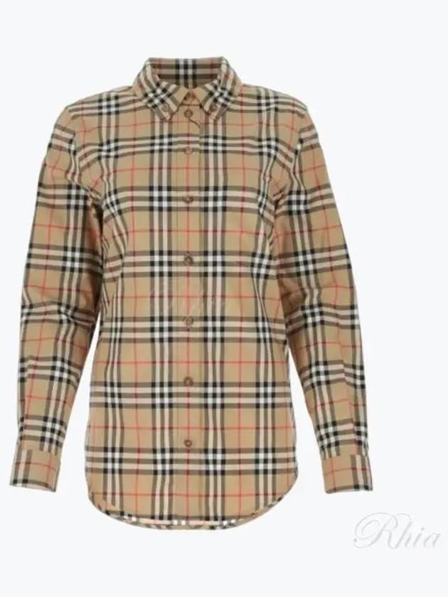 Button Down Collar Vintage Check Stretch Cotton Long Sleeve Shirt Beige - BURBERRY - BALAAN 2