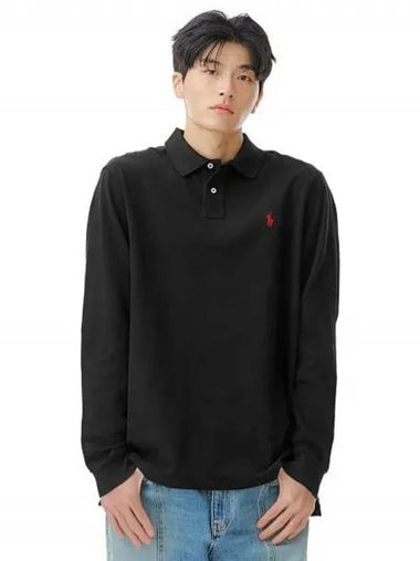 Custom Slim Fit Long Sleeve Mesh Polo Black - POLO RALPH LAUREN - BALAAN 1