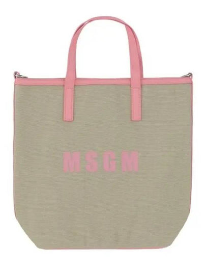 Small Logo Print Calf Leather Tote Bag Pink Beige - MSGM - BALAAN 2