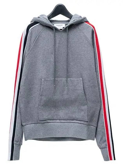 Three Stripe Cotton Hoodie Grey - THOM BROWNE - BALAAN 2