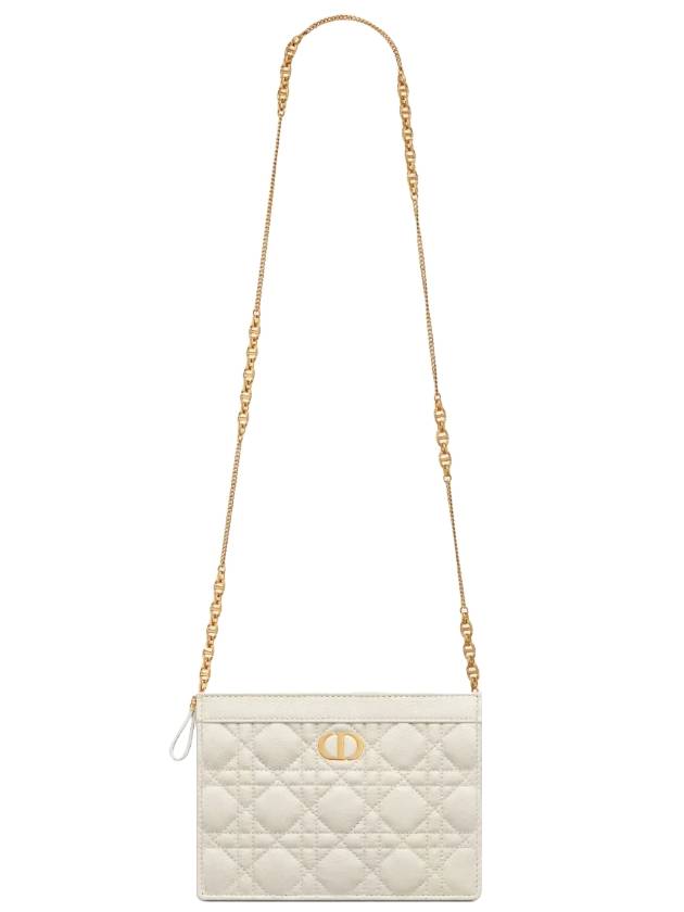 Caro Supple Cannage Calfskin Chain Zipper Cross Pouch Bag Latte - DIOR - BALAAN 1