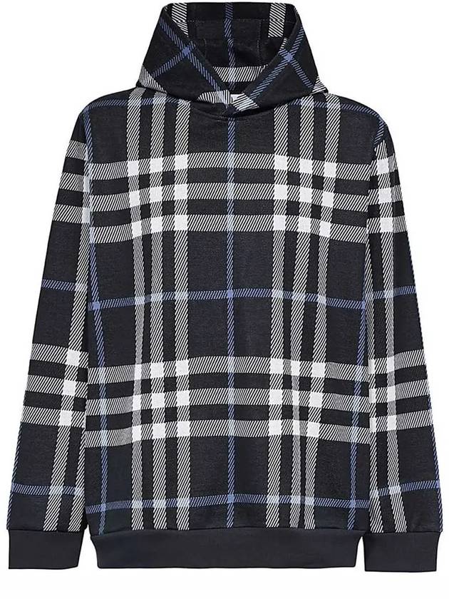 Check Cotton Jacquard Hoodie White Dark Blue - BURBERRY - BALAAN 3