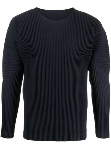 Pleated Long Sleeve T-Shirt Navy - ISSEY MIYAKE - BALAAN 1