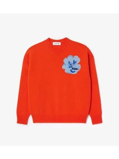 Women s Flower Croc Crew Neck Sweater Orange - LACOSTE - BALAAN 1