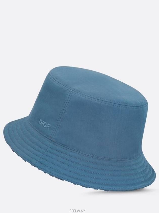 Embroidered Logo Reversible Cotton Bucket Hat Blue - DIOR - BALAAN 6