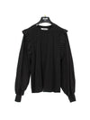 Women's Embroidered Logo Ruffled Cotton Blouse Black - MSGM - BALAAN 2