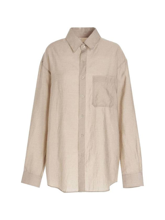 Men's Check Regular Fit Long Sleeve Shirt Beige - LEMAIRE - BALAAN.