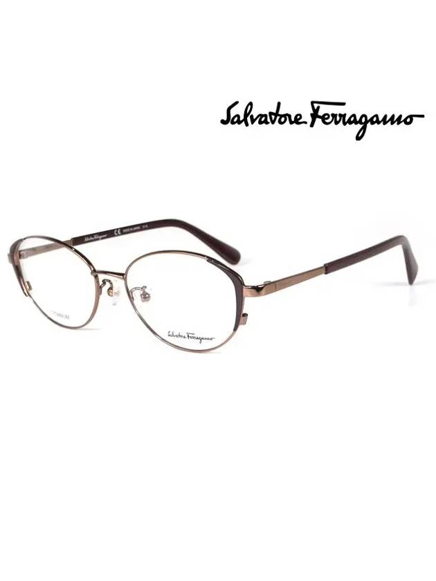 Eyewear Logo Oval Titanium Eyeglasses Brown - SALVATORE FERRAGAMO - BALAAN 3