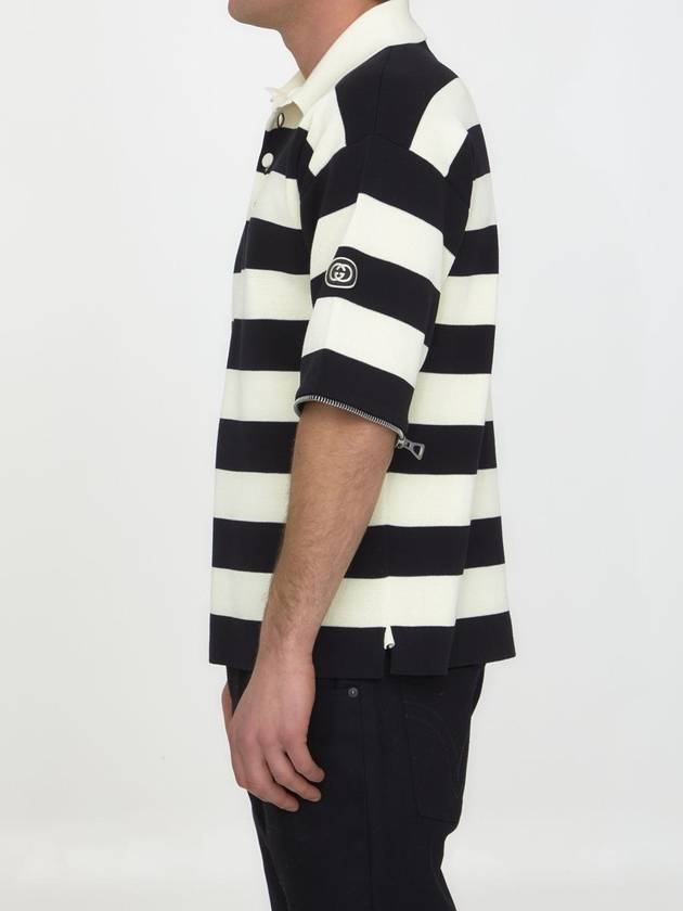 Men's Striped Cotton Polo Shirt Ivory Black - GUCCI - BALAAN 4