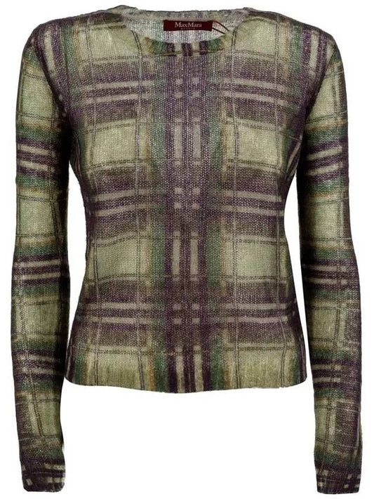 Studio Women's Simona Check Knit Top Green - MAX MARA - BALAAN.