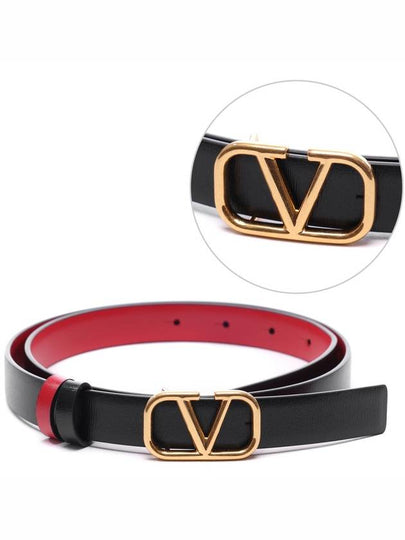 Reversible V Logo Signature Leather Belt Black - VALENTINO - BALAAN 2