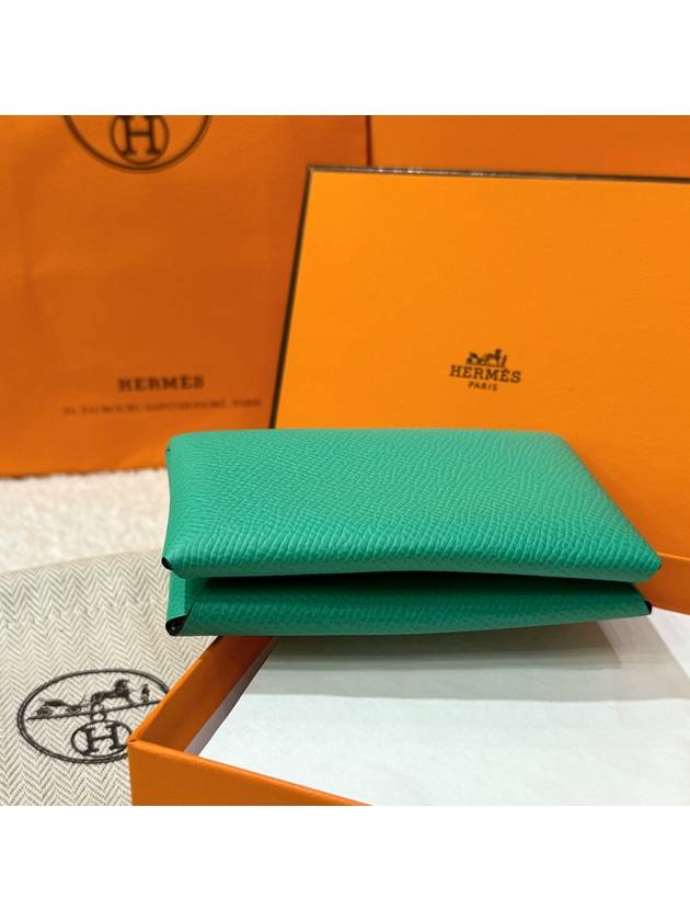 Card Wallet Goatskin Palladium Calvi Verso Mint - HERMES - BALAAN 4