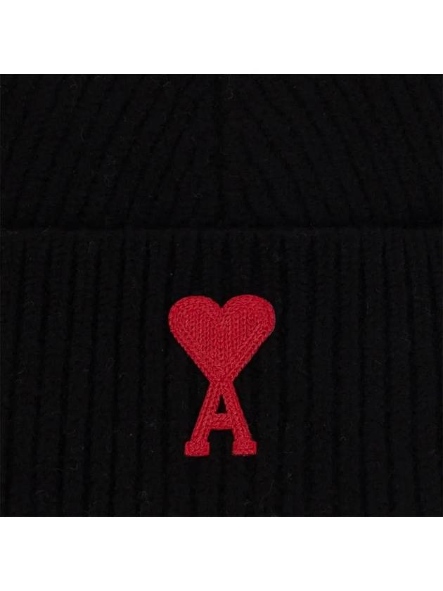 Embroidered Logo Wool Beanie Black - AMI - BALAAN 5