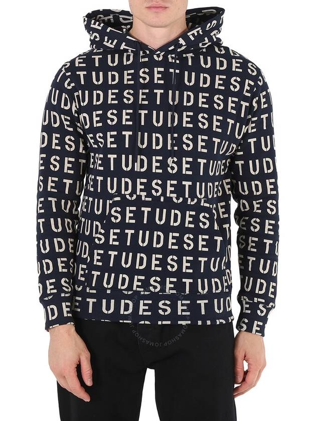 Etudes Men's Navy Stencil Allover Logo-Pront Hoodie, Size Small - ETUDES - BALAAN 1