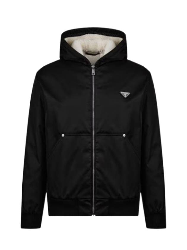 Triangle Logo Re-Nylon Zip Up Hoodie Black - PRADA - BALAAN 2