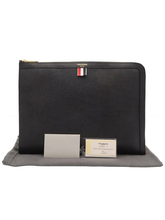 Black Pebble Grain Leather Document Folio Large Clutch - THOM BROWNE - BALAAN 2