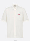 Embroidered Logo Patch Zipper Short Sleeve Shirt White - DIOR - BALAAN 6