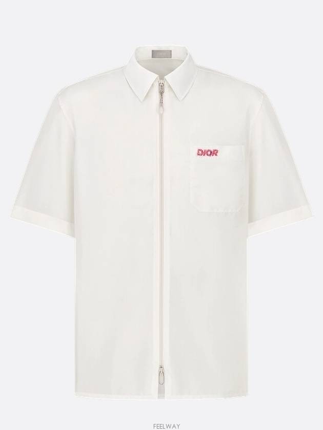 Embroidered Logo Patch Zipper Short Sleeve Shirt White - DIOR - BALAAN 6