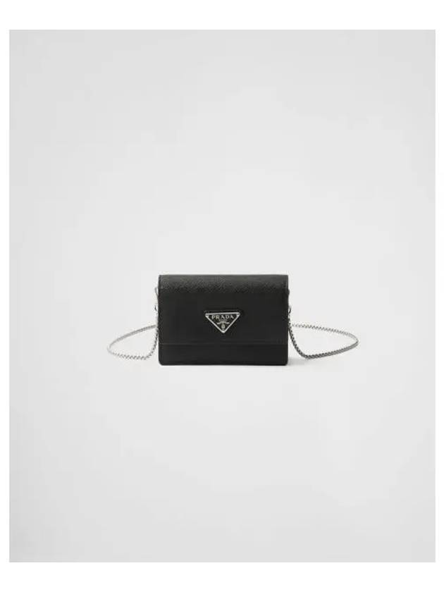 Chain Strap Saffiano Leather Card Wallet Black - PRADA - BALAAN 2