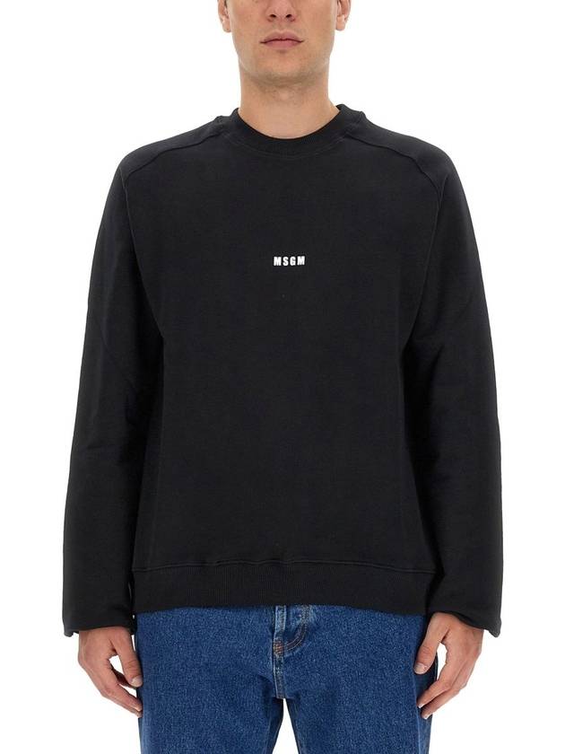 Micro Logo Print Cotton Sweatshirt Black - MSGM - BALAAN 4