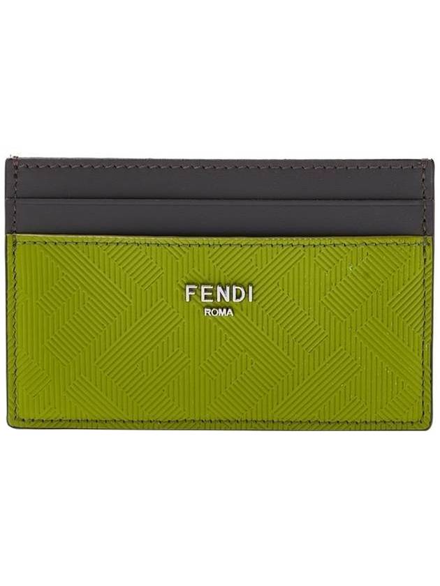 Men's FF Leather Card Wallet Green - FENDI - 1