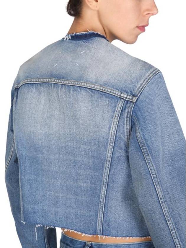 Women's Collarless Cropped Denim Jacket Blue - MAISON MARGIELA - BALAAN 5