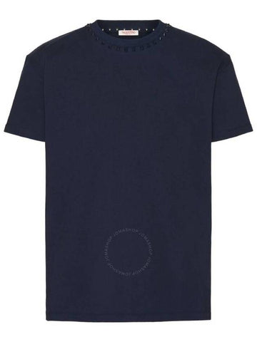 Valentino Garavani Rockstud Untitled T-Shirt In Navy, Size Large - VALENTINO - BALAAN 1