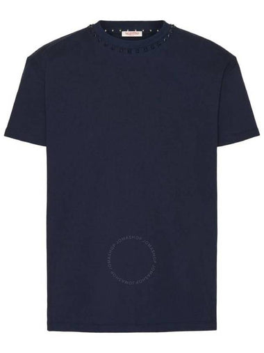 Valentino Garavani Rockstud Untitled T-Shirt In Navy, Size Large - VALENTINO - BALAAN 1