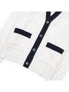 Cotton Hector Pointelle 4-Bar V-Neck Cardigan White - THOM BROWNE - BALAAN 9